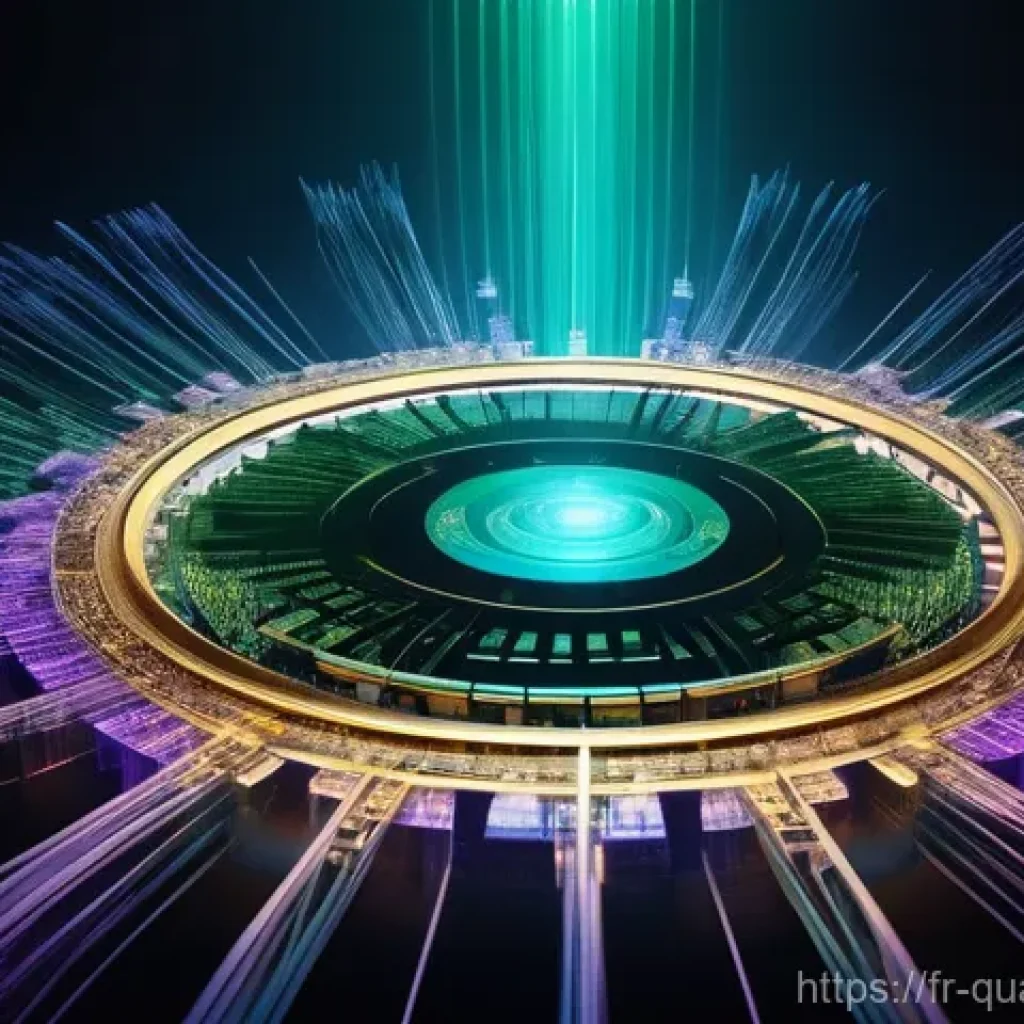 양자컴퓨터와 클라우드 서비스 - **Prompt:** A dynamic and abstract visualization of the fusion of quantum computing and cloud techno...