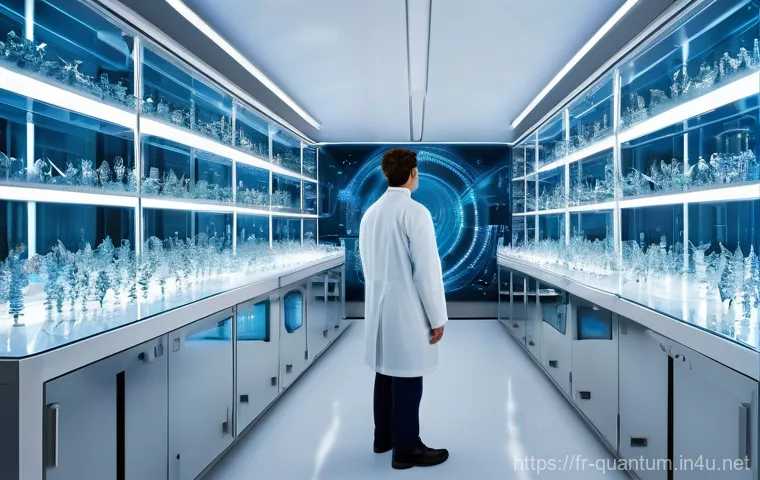 양자컴퓨터 기술의 한계 - **Prompt:** "A highly detailed, serene image of a futuristic quantum laboratory. In the center, deli...