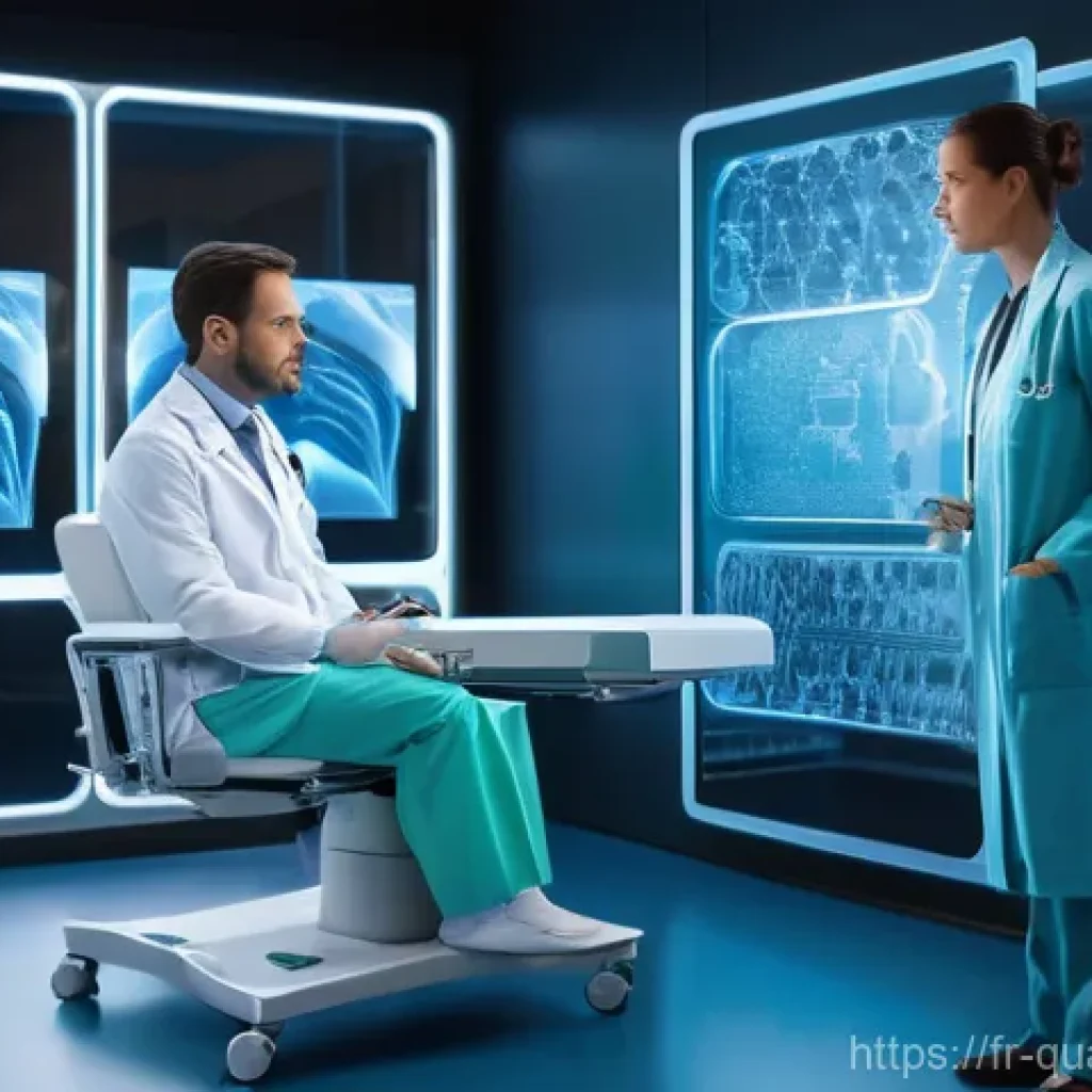 양자센서와 인공지능 - **Prompt 1: Advanced Medical Diagnostics**
    "A bright, futuristic medical imaging room. A patient...