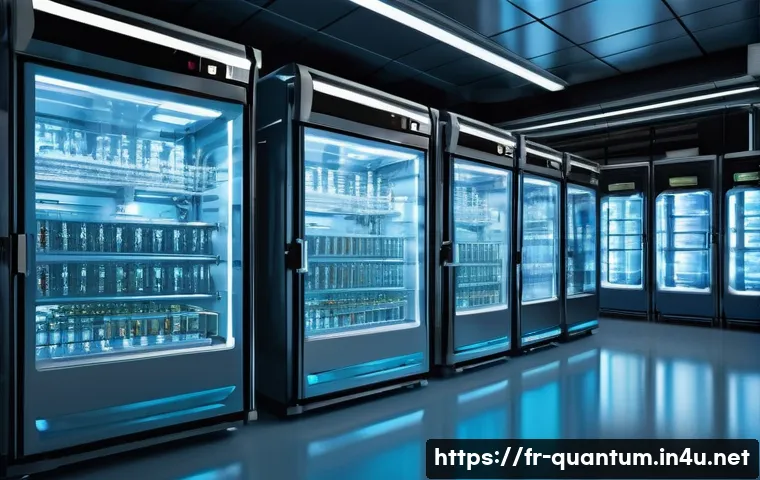 양자컴퓨터의 에너지 효율성 - **Prompt:** A highly detailed, hyper-realistic depiction of a cutting-edge quantum computing laborat...