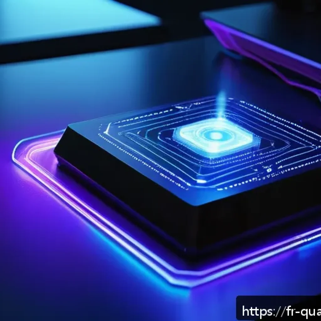 양자랜덤넘버 생성기 - A futuristic, sleek quantum random number generator device placed on a high-tech laboratory table, s...