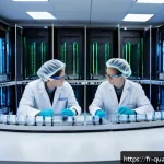 양자암호화의 한계와 해결책 - A high-tech quantum cryptography laboratory scene in Paris, featuring French scientists wearing lab ...
