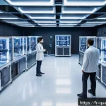 양자컴퓨터 관련 글로벌 협력 - A futuristic international quantum computing laboratory featuring diverse scientists from Europe, th...