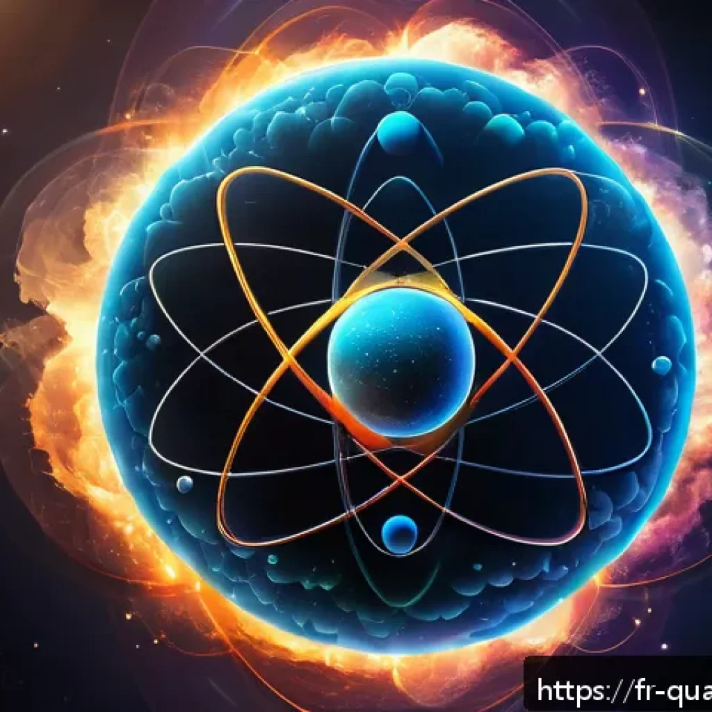 양자화학의 실험 - A detailed scientific illustration of an atom with electron probability clouds surrounding the nucle...