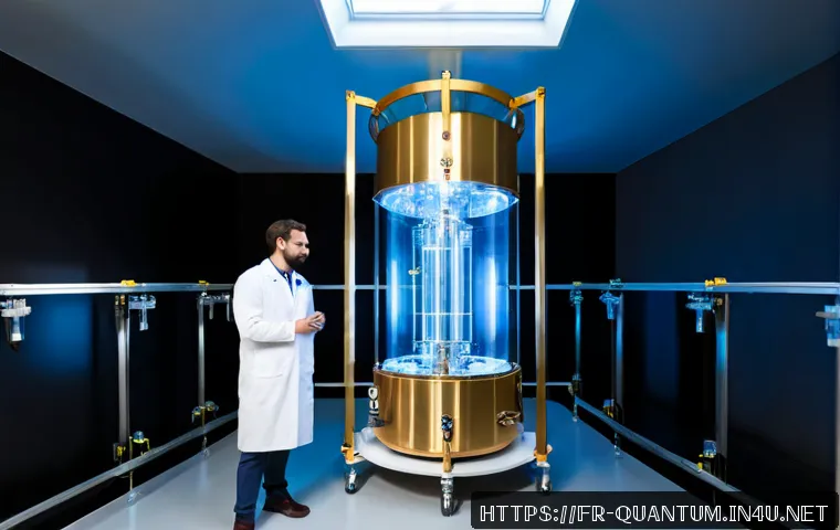 양자컴퓨터의 상용화 전망 - Photorealistic modern quantum computing laboratory in France, a glass-enclosed cryogenic quantum pro...